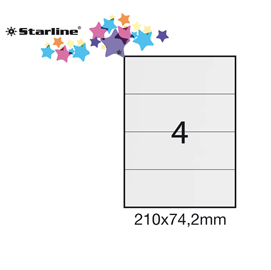 Etichetta adesiva bianca 100fg a4 210x74,2mm (4et/fg) starline