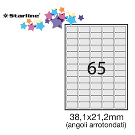 Etichetta adesiva bianca 100fg a4 38,1x21,2mm (65et/fg) angoli tondi starline
