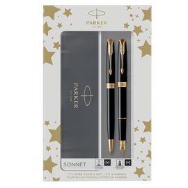 Gift set duo - sonnet black gt + stilografica + sfera - punta media - parker