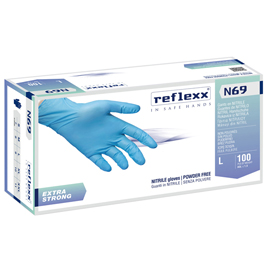Guanti in nitrile extra strong n69 - tg l - azzurro - reflexx - conf. 100 pezzi