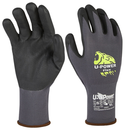 Guanti di protezione flex - con polsino giallo - taglia 08 - nero/grigio - u-power