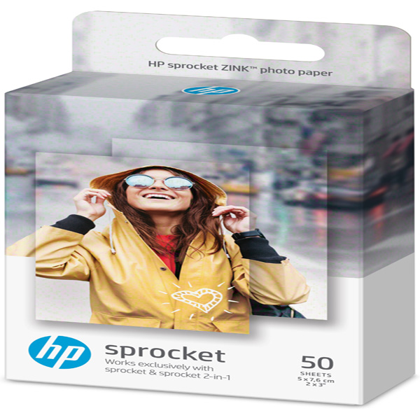 Hp zink confezione da 50 fogli carta fotografica adesiva rimovibile 5x7,6cm