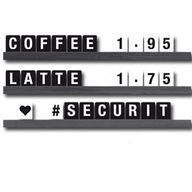Kit mensola portamessaggi nero + 169 tessere letter board securit