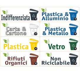 Kit 16 etichette 12x4,5cm per raccolta differenziata tico