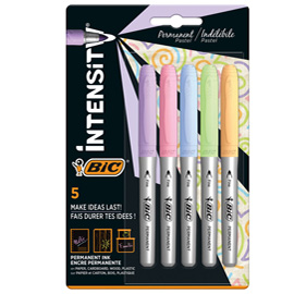 Marcatore intensity pastel - indelebile - punta tonda - colori assortiti - bic - conf. 5 pezzi