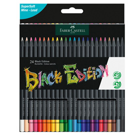 Matite colorate triangolare black edition - colori assortiti - faber-castell - conf.24 pezzi