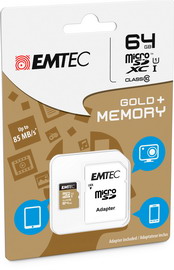 Micro sdxc emtec 64gb class 10 gold + con adattatore