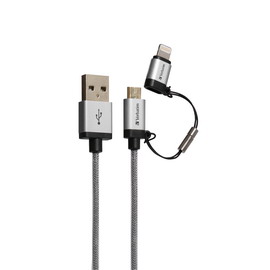 Microusb+lightning cable sync  charge silver 120cm