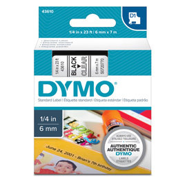 Nastro dymo tipo d1 (6mmx7mt) nero/trasparente 436100