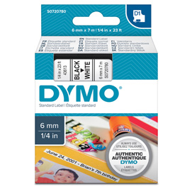 Nastro dymo tipo d1 (6mmx7mt) nero/bianco 436130