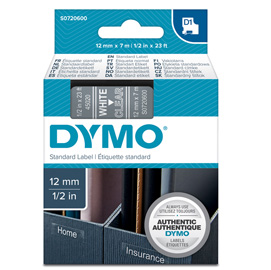 Nastro dymo tipo d1 (12mmx7m) bianco/trasparente 450200