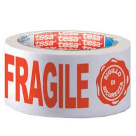 Nastro adesivo ppl 66mtx50mm fragile con sigillo sicurezza 7024 tesa