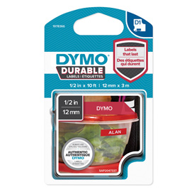 Nastro dymo tipo d1 durable (12mmx3mt) bianco/rosso 1978366