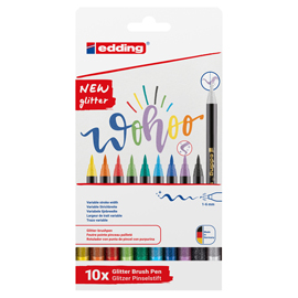 Pennarello brush 1340 glitter - tratto da 1,0 a 6,0 mm - colori assortiti - edding - astuccio 10 pezzi