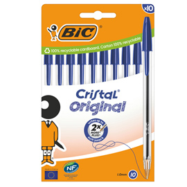 Penna a sfera cristal - punta media 1,0mm - blu  - bic - conf. 10 pezzi