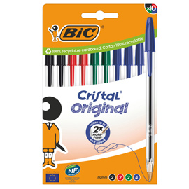 Penna a sfera cristal - punta media 1,0mm - colori assortiti - bic - conf. 10 pezzi