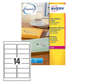 Poliestere adesivo l7563 trasparente 25fg a4 99,1x38,1mm (14et/fg) laser avery