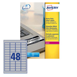 Poliestere adesivo l6009 argento 20fg a4 45,7x21,2mm (48et/fg) laser avery