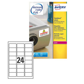 Poliestere adesivo extra l6141 bianco 20fg a4 63,5x33,9mm (24et/fg) laser avery