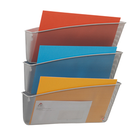 Portadocumenti da parete set da 3 vaschette mesh in rete metallica argento alba