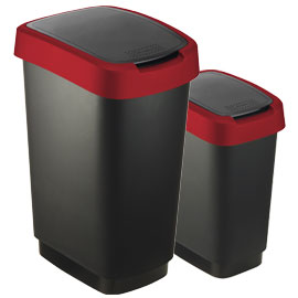 Pattumiera 25lt in ppl nero/rosso coperchio basculante rotho