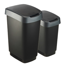 Pattumiera 25lt in ppl nero/grigio coperchio basculante rotho