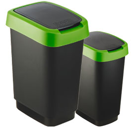 Pattumiera 50lt in ppl nero/verde coperchio basculante rotho