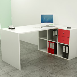 Postazione home-office 6 caselle l140 x p104 x h72,4cm bianco