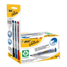 Promo box 12pz blu whiteboard velleda® 1701 recycled bic®+3 ink pocket (n/b/r)