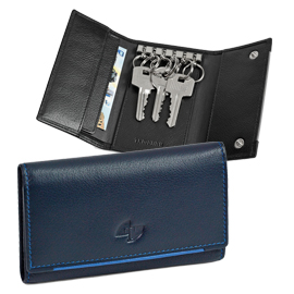 Portachiave in vera pelle 11,5x7cm 6 annelli blu niji