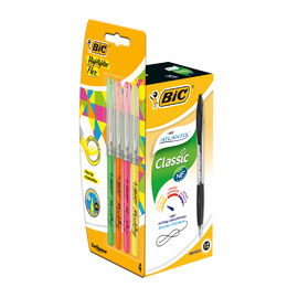 Promo box 12 penne bic atlantis classic nero + 4 evidenziatori flex col. Ass.
