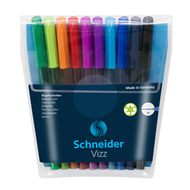Penne a sfera vizz - con cappuccio - punta media - colori assortiti - schneider - astuccio 10 pezzi