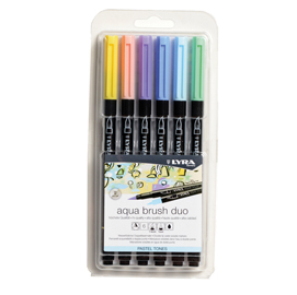 Pennarello aqua brush duo - colori pastel - lyra - conf. 6 pezzi