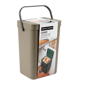 Pattumiera gino - per rifiuti organici - 24 x 19 x 35,5 cm - 12 lt - marrone - perfetto