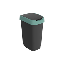 Pattumiera con coperchio basculante - 25 l - ppl - nero/verde scuro - rotho