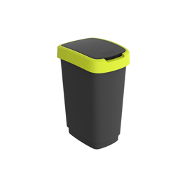 Pattumiera con coperchio basculante - 25 l - ppl - nero/verde lime - rotho