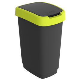 Pattumiera con coperchio basculante - 50 l - ppl - nero/verde lime - rotho