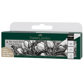 Pitt artist pen - punte assortite - bianco/nero - faber castell - conf. 4 pezzi