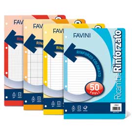 Ricambi forati a4 80gr 50fg riga di 3a rinforzo colorato favini
