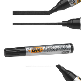 Scatola 12 marcatori 2300 nero p.scalpello permanente bic