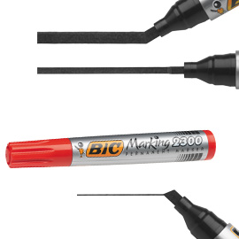 Scatola 12 marcatori 2300 rosso p.scalpello permanente bic