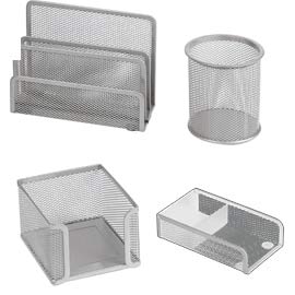 Set scrivania 4 accessori in rete metallica argento 1424 lebez