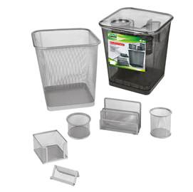 Set scrivania 6 accessori in rete metallica nero 1426 lebez