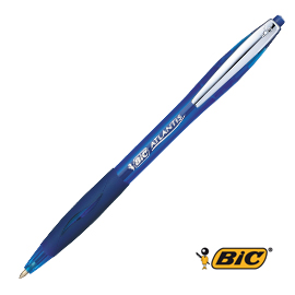 Scatola 12 penne sfera scatto bic®atlantis premium clip metal 1,0mm blu