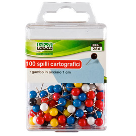 Scatola 100 spilli cartografici a sfera assortiti art.266