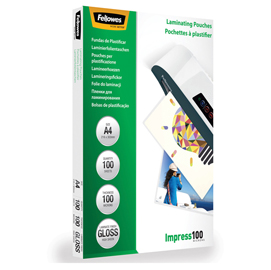 Scatola 100 pouches impress100 100mic a4 fellowes
