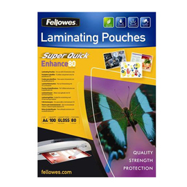 Scatola 100 pouches enhance80 superquick 80mic a4 fellowes