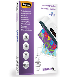 Scatola 100 pouches enhance80 80mic a5 fellowes