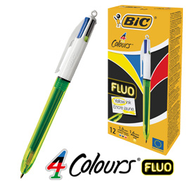 Scatola 12 penna sfera scatto 4colori fluo bic