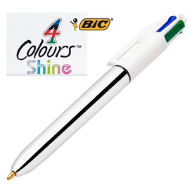 Scatola 12 penna sfera scatto 4colors shine silver bic